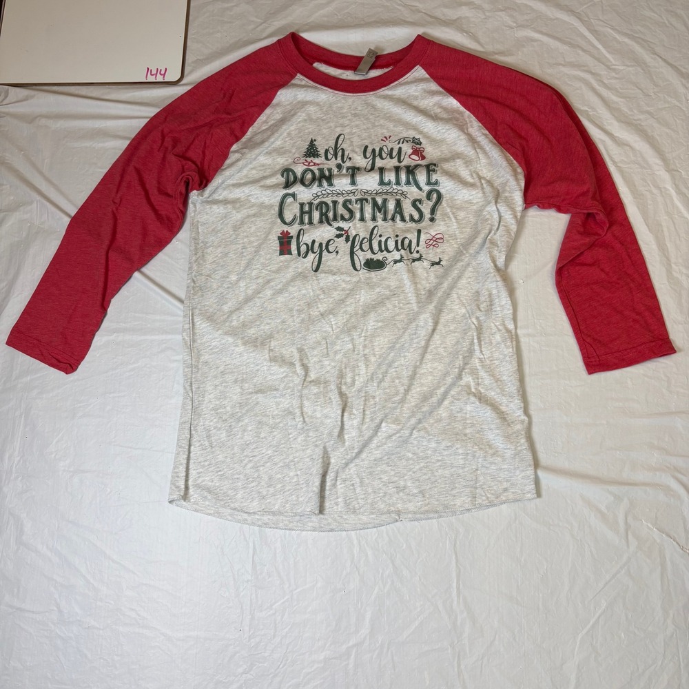 Next Level Apparel Women's Christmas Graphic Raglan Shirt M Bye Felicia